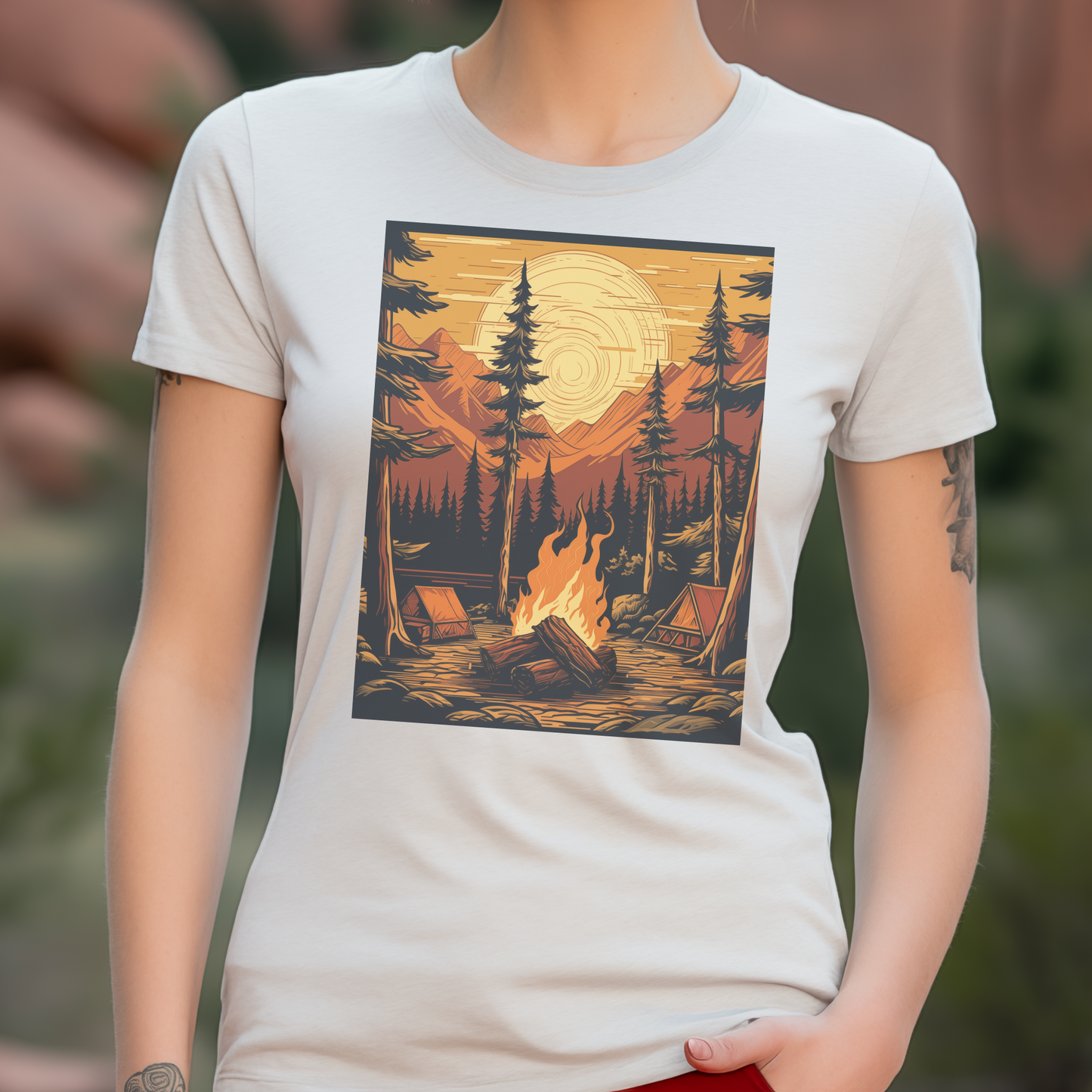 Sunset Campfire Woodcut Tee